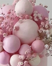 20 light small and large balloons wit pink flowers inbetween